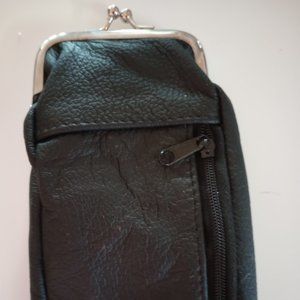 120mm leather snap top cigarette case pocket zipper compartment color black